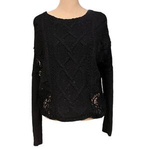 HOLLISTER Navy Blue Cable Knit Long Sleeve Sweater Sz M